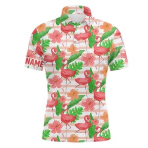Watercolor Tropical Pink Flamingo Golf Men’s Polo…