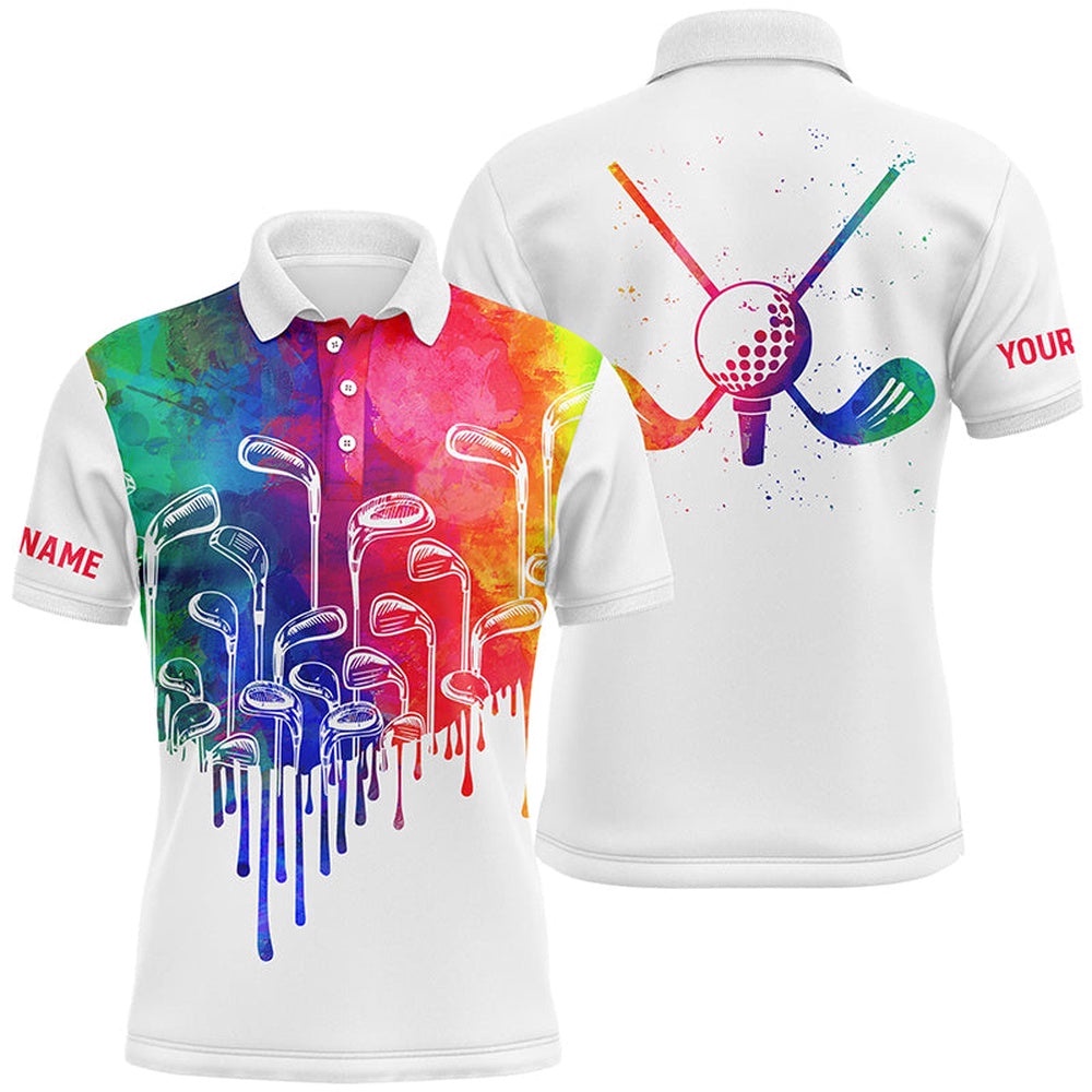 Watercolor White Men’s Golf Polo Shirts Custom Golf Tops For Men’s, Golf Polo Shirt, Golf Shirts