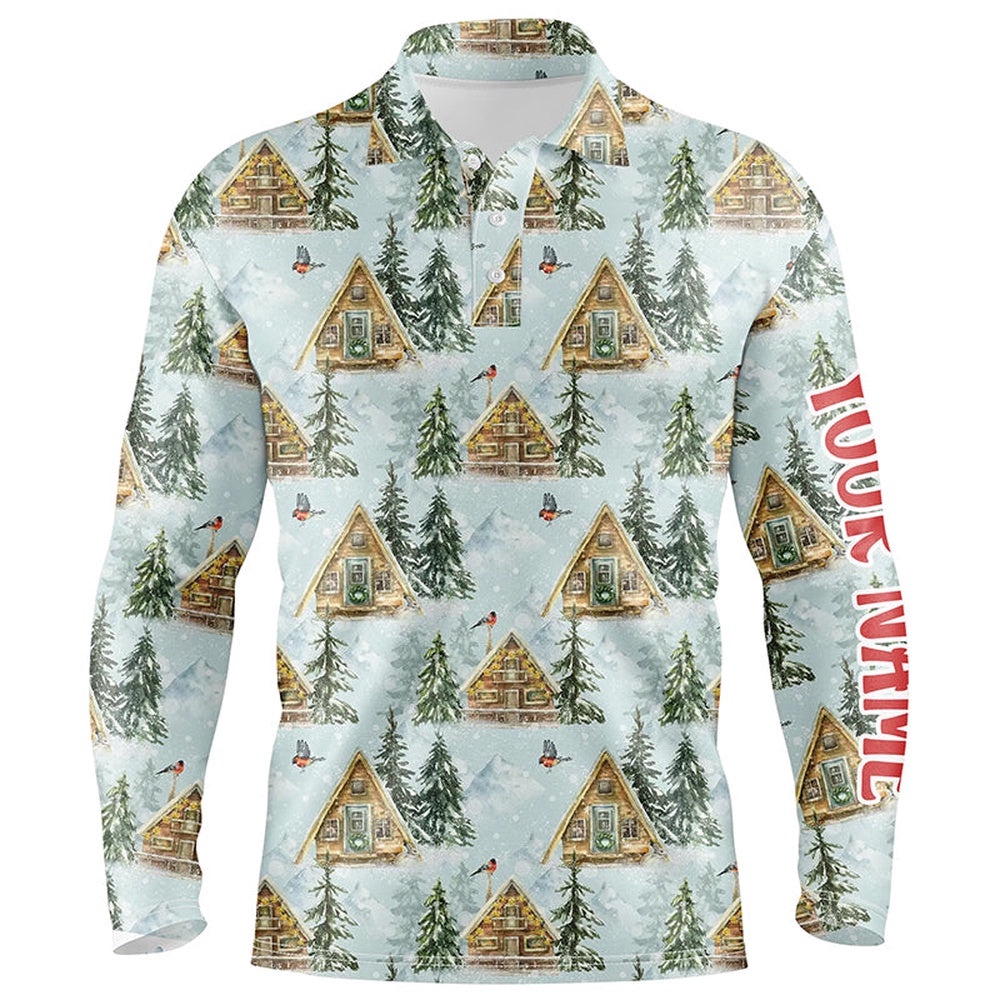 Watercolor Winter Forest Christmas Golf Men Polo Shirts Custom Men Golf Tops Golfing Gifts, Golf Polo Shirt, Golf Shirts