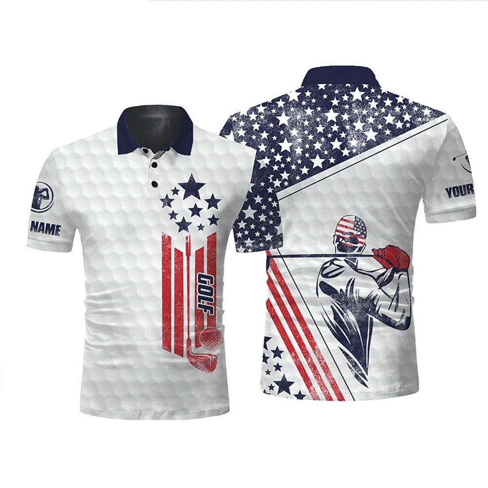 White American Flag Golf Polo Shirt Personalized Patriotic Golf Gifts, Golf Polo Shirt, Golf Shirts