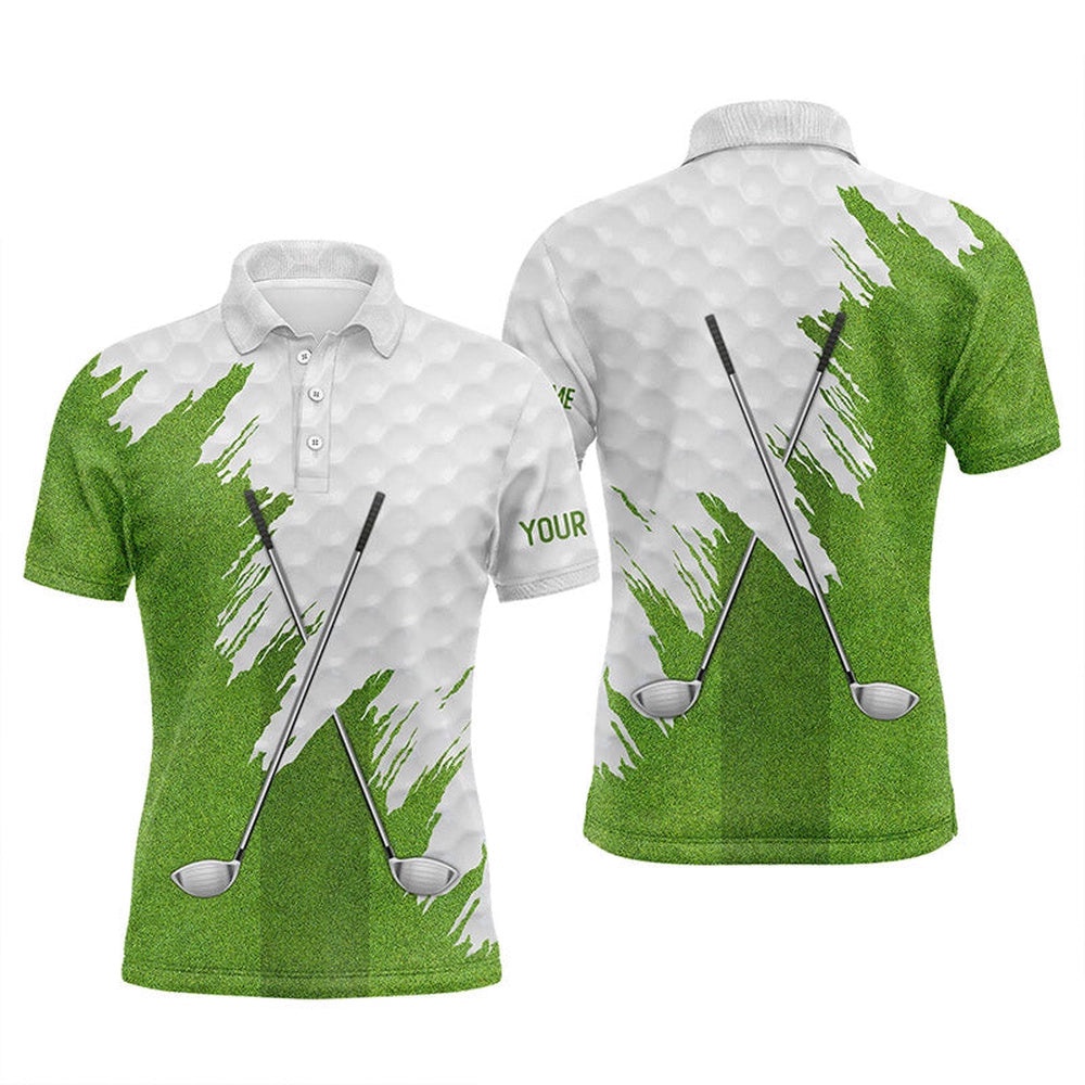 White And Green Golf Clubs Custom Name Men’s Golf Polo Shirts Team Golf Shirts For Men, Golf Polo Shirt, Golf Shirts