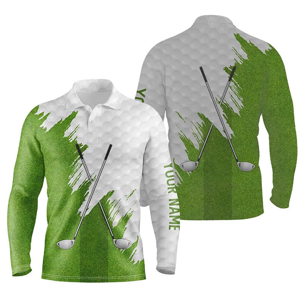 White And Green Golf Clubs Custom Name Men’s Golf Polo Shirts Team Golf Shirts For Men, Golf Polo Shirt, Golf Shirts
