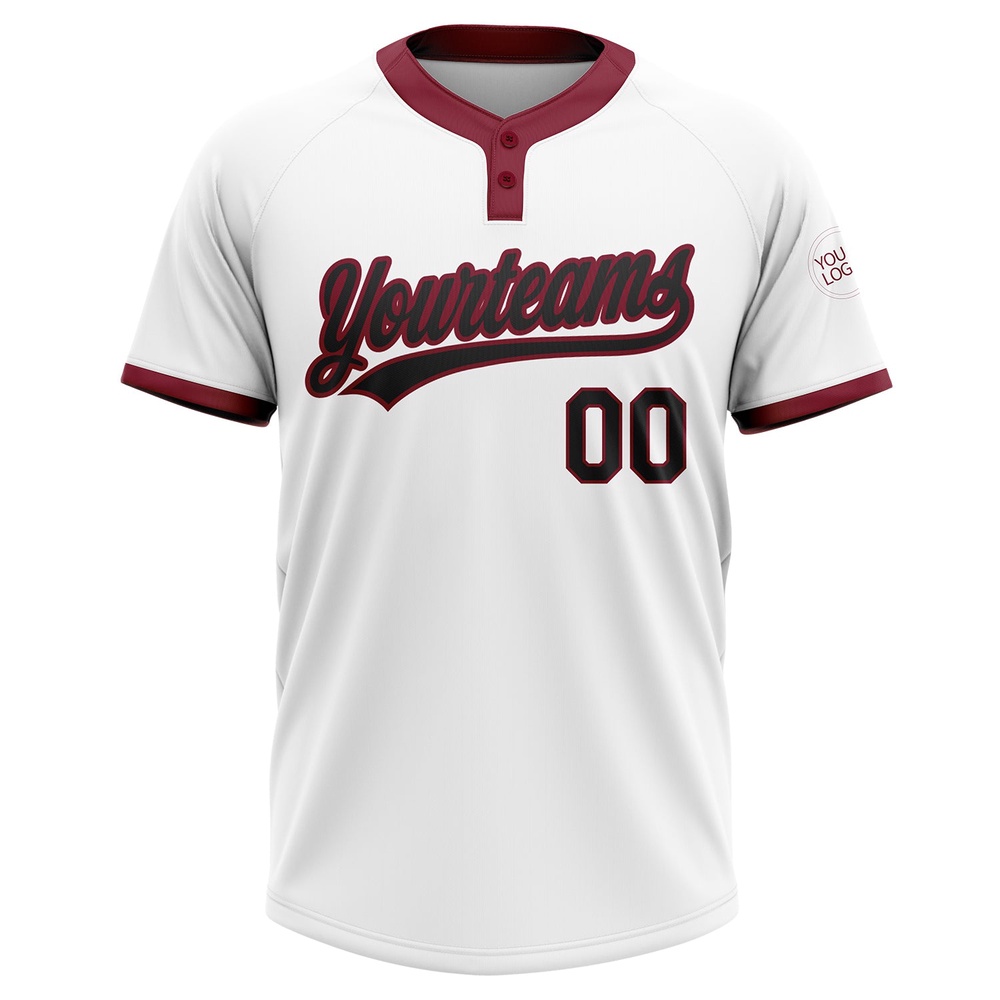 White Black Crimson Two Button Unisex Softball Jersey, Custom Team Softball Jersey White Black Crimson Two Button Unisex Softball Jersey, Custom Team Softball Jersey