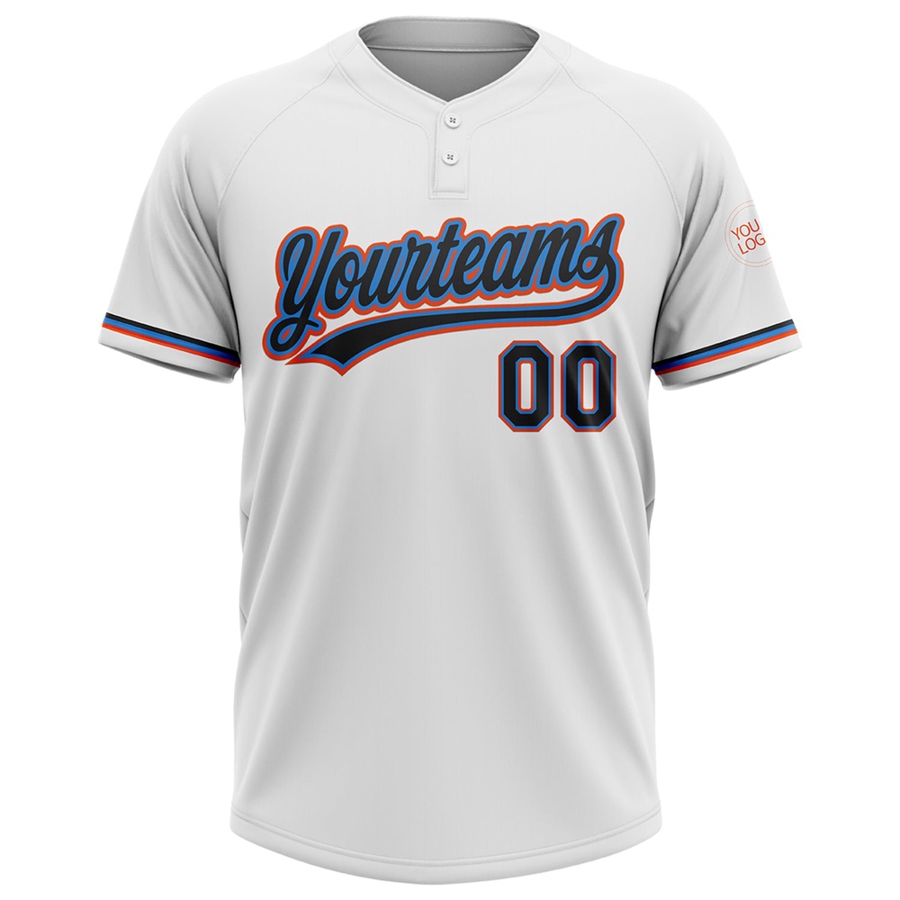 White Black Electric Blue Orange Two Button Unisex Softball Jersey, Custom Team Softball Jersey White Black Electric Blue Orange Two Button Unisex Softball Jersey, Custom Team Softball Jersey