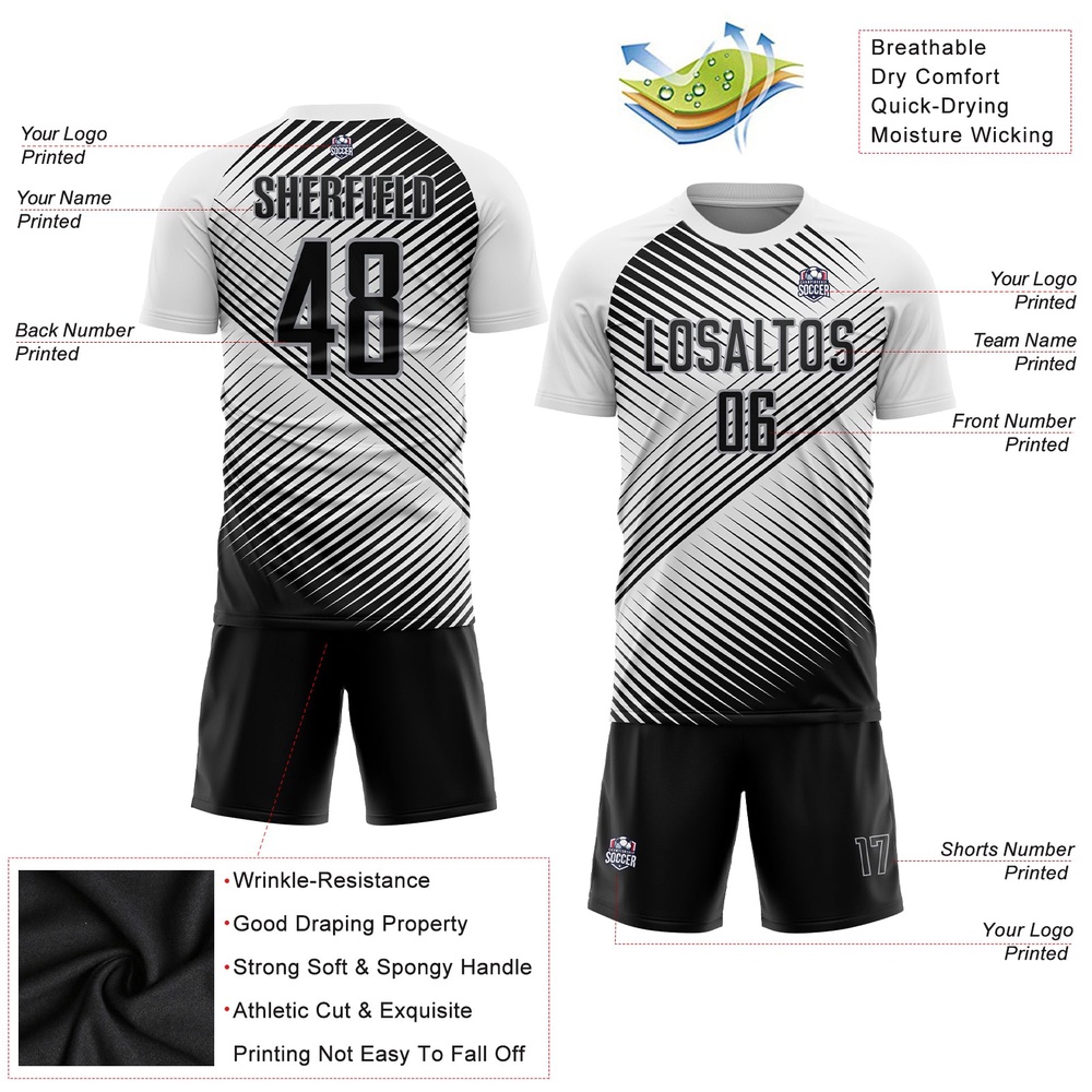White Black Gray Sublimation Soccer Uniform Jersey, Custom Team Soccer Jersey Shirt