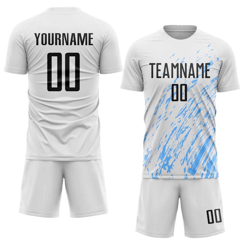 White Black Light Blue Sublimation Soccer Uniform Jersey, Custom Team Soccer Jersey Shirt