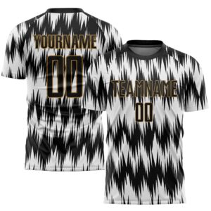 White Black Old Gold Sublimation Soccer Uniform…