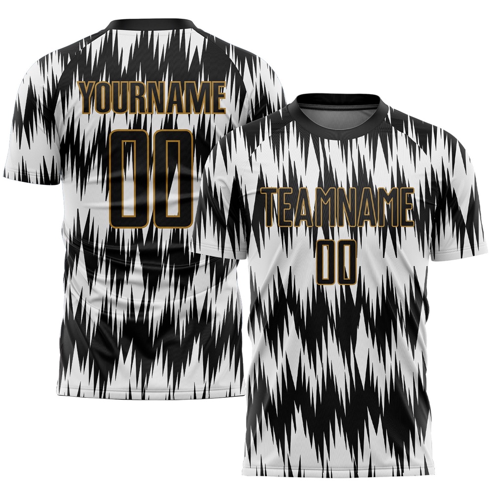 White Black Old Gold Sublimation Soccer Uniform Jersey, Custom Team Soccer Jersey Shirt