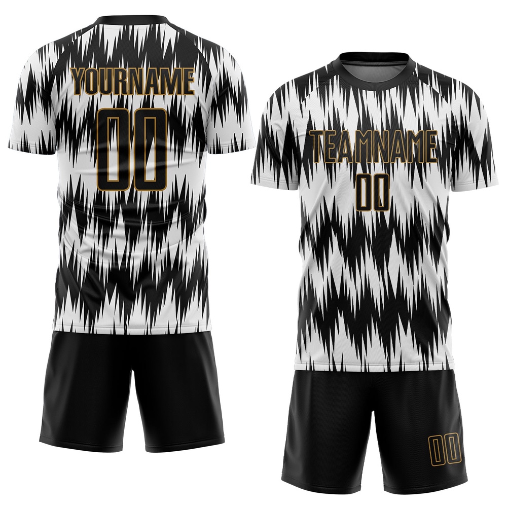White Black Old Gold Sublimation Soccer Uniform Jersey, Custom Team Soccer Jersey Shirt