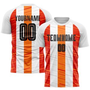 White Black Orange Sublimation Soccer Uniform Jersey,…