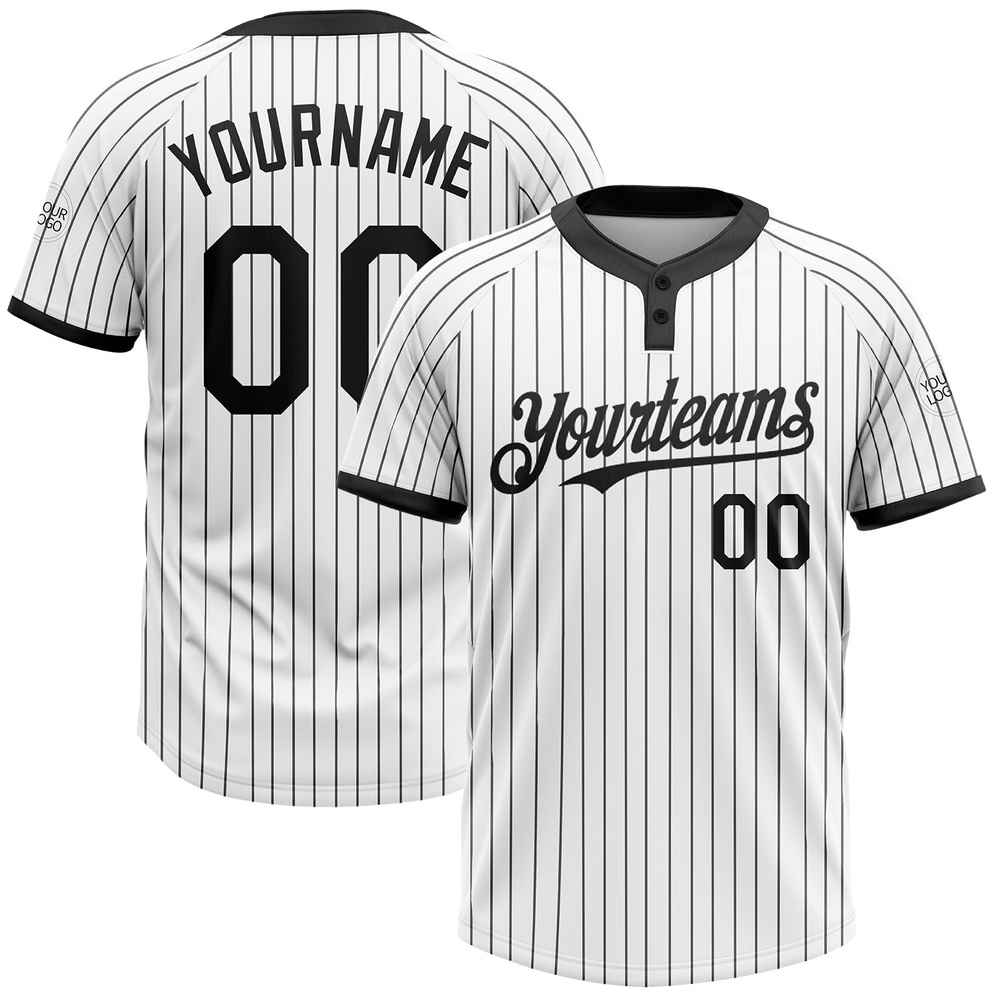 White Black Pinstripe Black Two Button Unisex Softball Jersey, Custom Team Softball Jersey