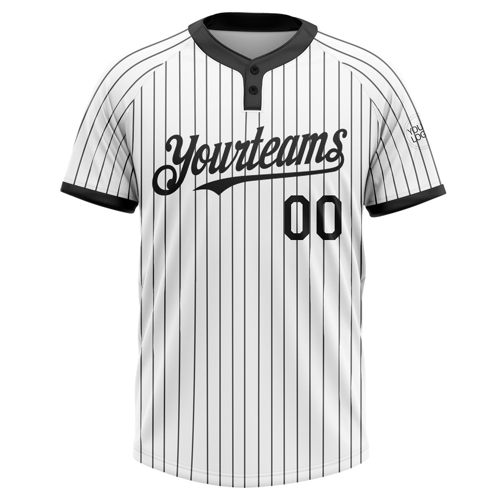 White Black Pinstripe Black Two Button Unisex Softball Jersey, Custom Team Softball Jersey