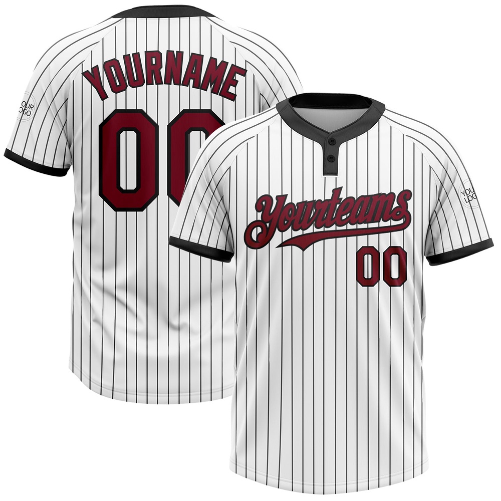 White Black Pinstripe Crimson Two Button Unisex Softball Jersey, Custom Team Softball Jersey