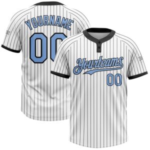 White Black Pinstripe Light Blue Two Button…