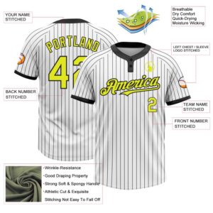White Black Pinstripe Neon Yellow Two Button Unisex Softball Jersey Custom Team Softball Jersey 3 jioalt.jpg