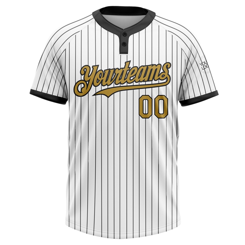White Black Pinstripe Old Gold Two Button Unisex Softball Jersey, Custom Team Softball Jersey