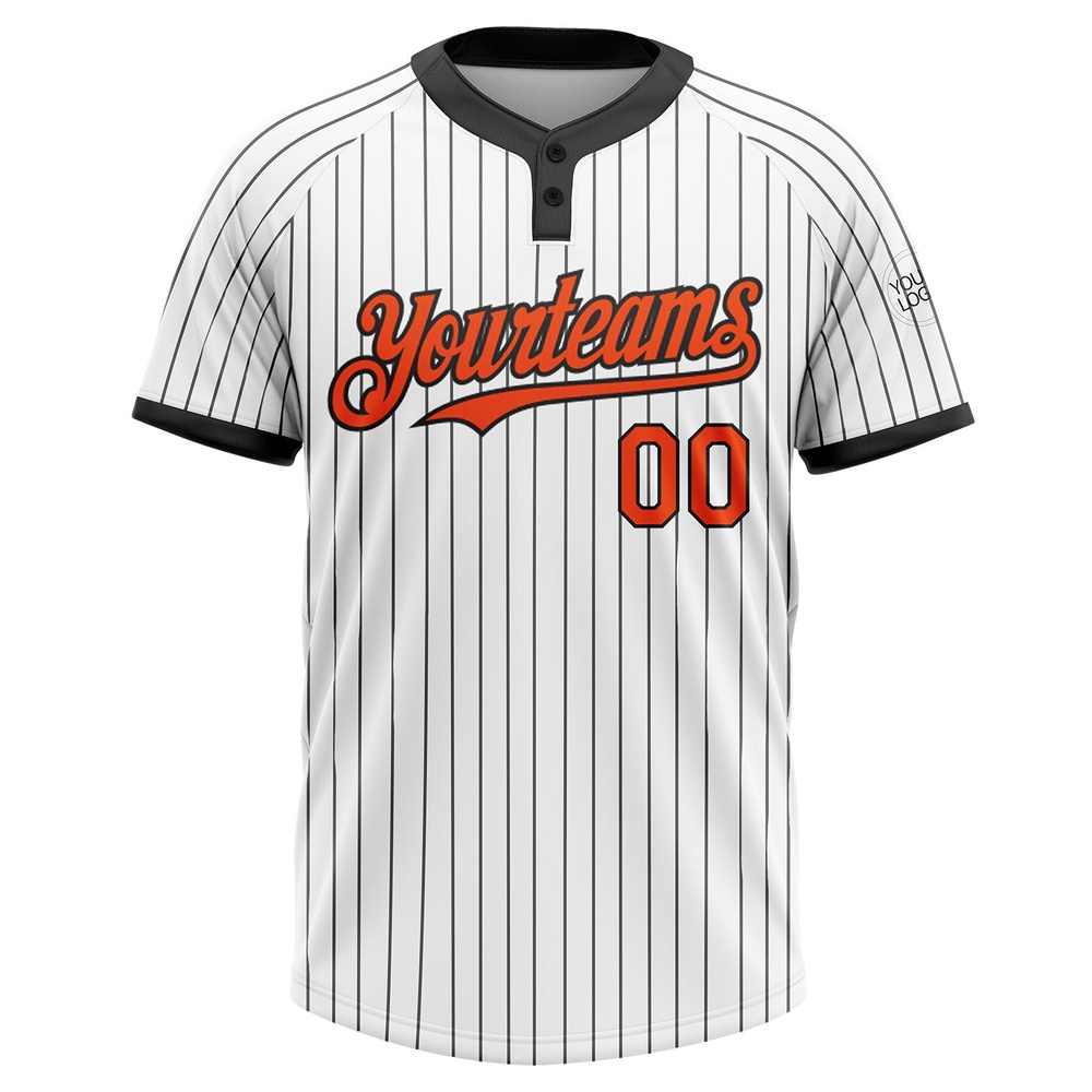White Black Pinstripe Orange Two Button Unisex Softball Jersey, Custom Team Softball Jersey