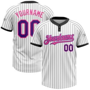 White Black Pinstripe Purple Pink Two Button…