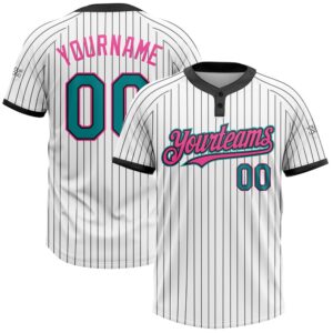 White Black Pinstripe Teal Pink Two Button…