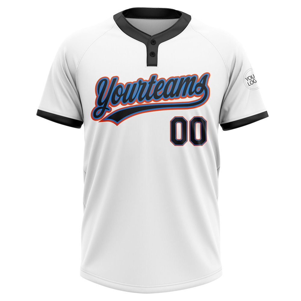 White Black Powder Blue Orange Two Button Unisex Softball Jersey, Custom Team Softball Jersey White Black Powder Blue Orange Two Button Unisex Softball Jersey, Custom Team Softball Jersey