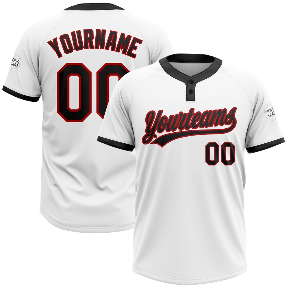 White Black Red Two Button Unisex Softball Jersey, Custom Team Softball Jersey White Black Red Two Button Unisex Softball Jersey, Custom Team Softball Jersey