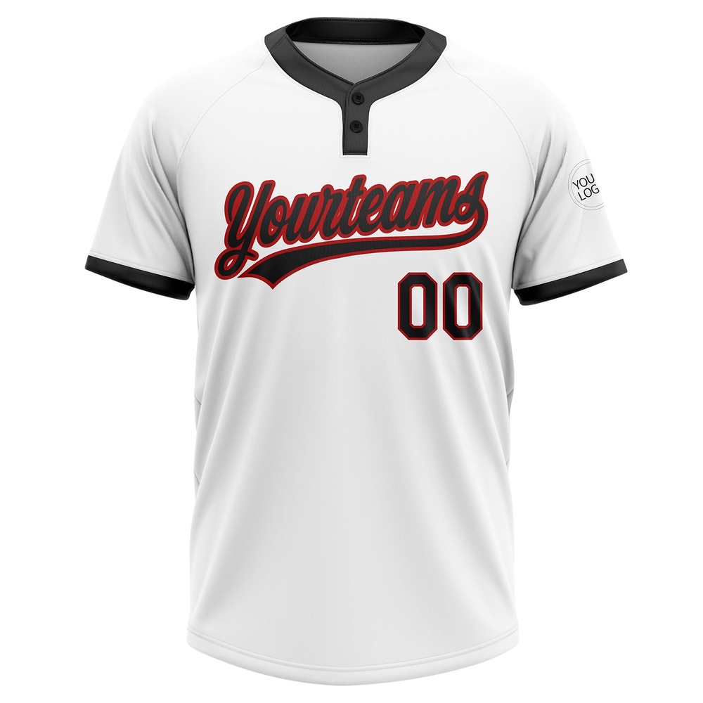 White Black Red Two Button Unisex Softball Jersey, Custom Team Softball Jersey White Black Red Two Button Unisex Softball Jersey, Custom Team Softball Jersey