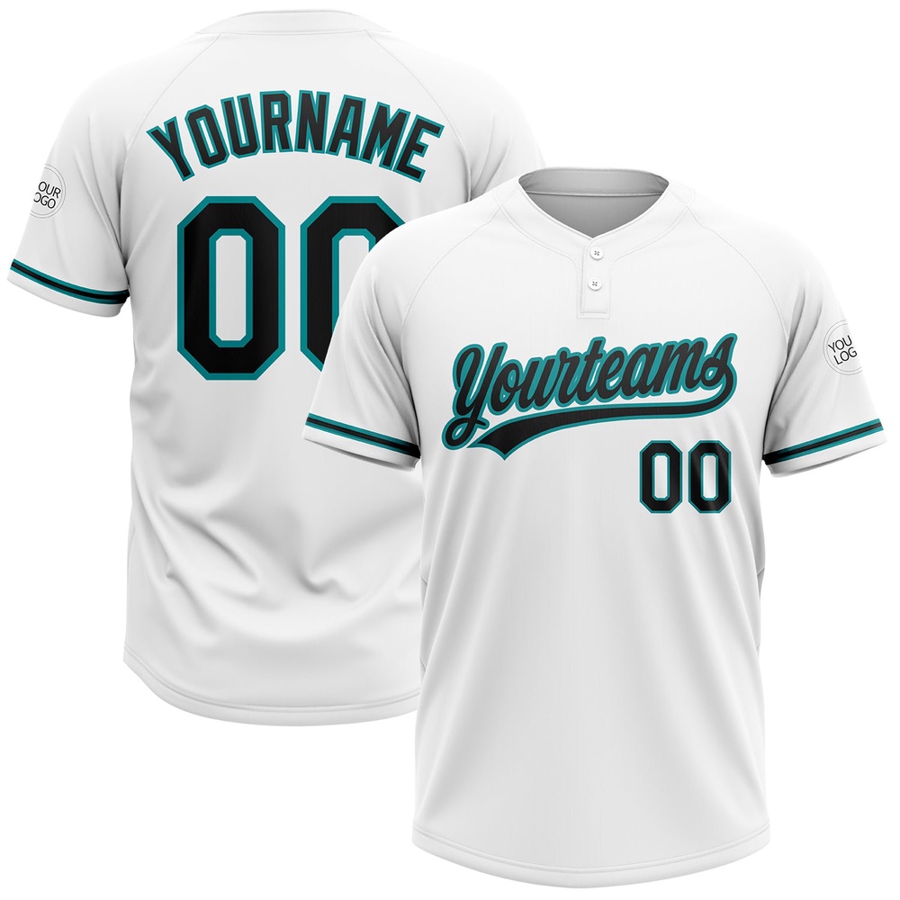 White Black Teal Two Button Unisex Softball Jersey, Custom Team Softball Jersey White Black Teal Two Button Unisex Softball Jersey, Custom Team Softball Jersey
