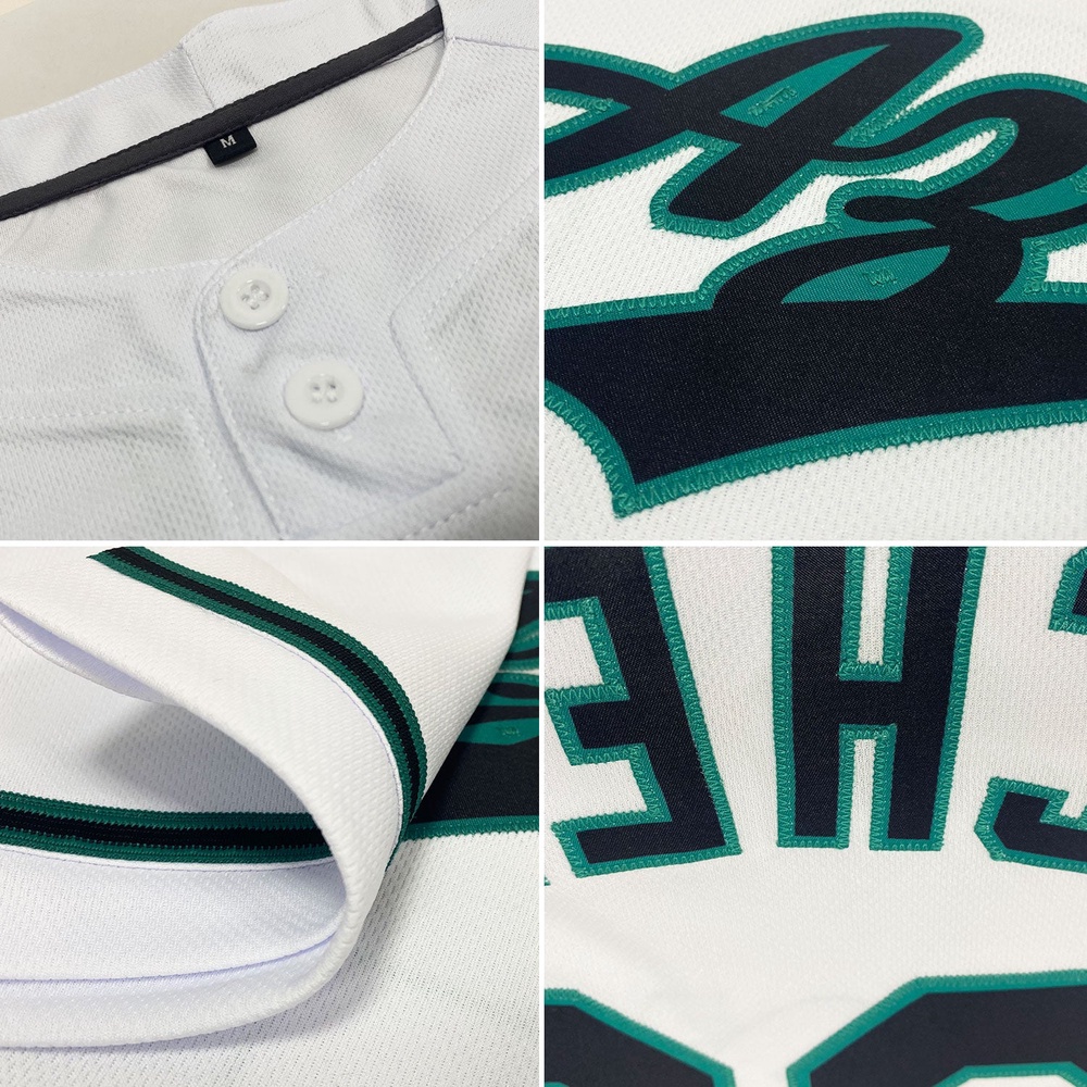 White Black Teal Two Button Unisex Softball Jersey, Custom Team Softball Jersey White Black Teal Two Button Unisex Softball Jersey, Custom Team Softball Jersey
