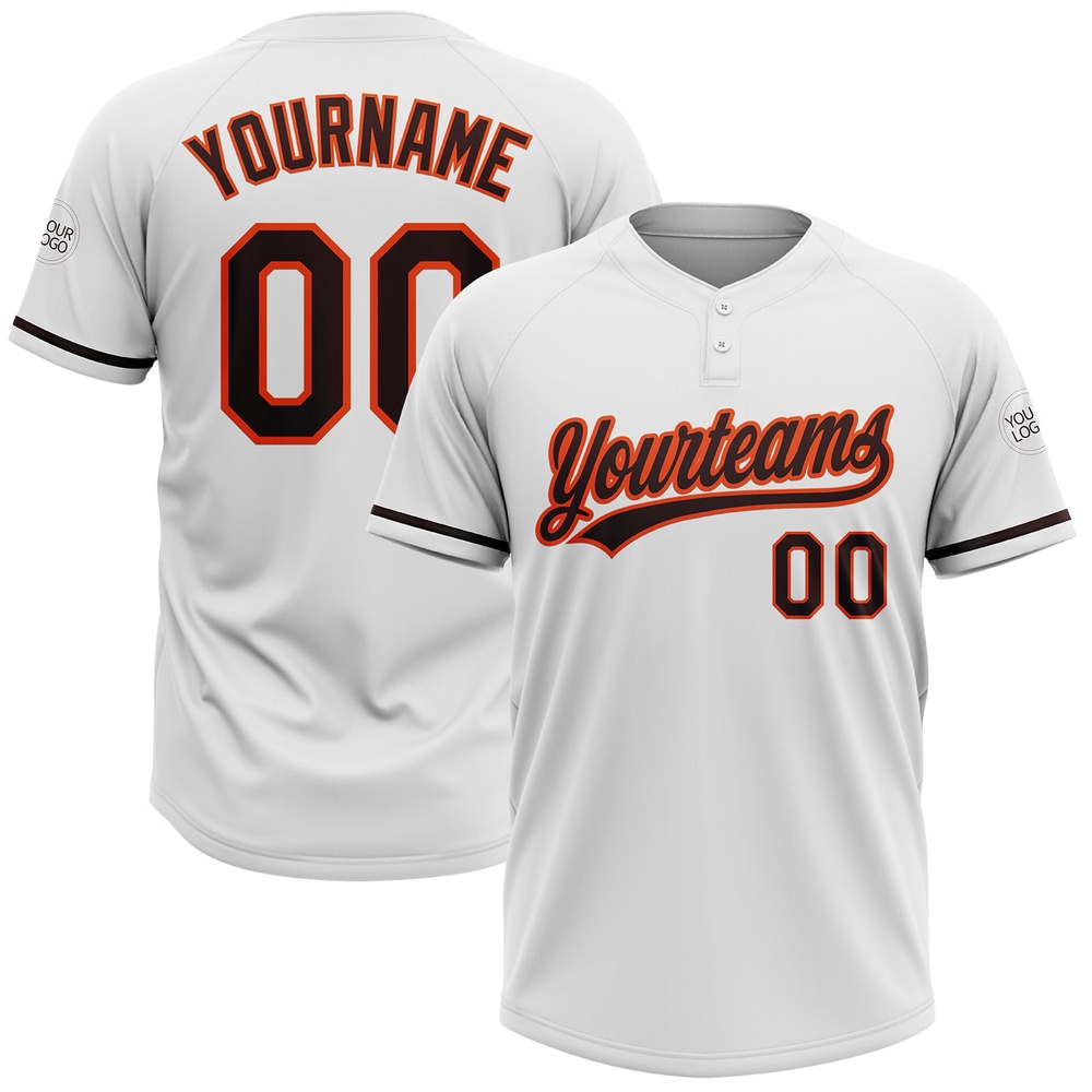 White Brown Orange Two Button Unisex Softball Jersey, Custom Team Softball Jersey White Brown Orange Two Button Unisex Softball Jersey, Custom Team Softball Jersey