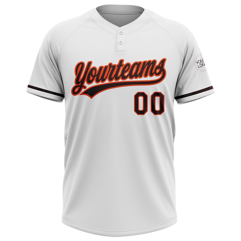 White Brown Orange Two Button Unisex Softball Jersey, Custom Team Softball Jersey White Brown Orange Two Button Unisex Softball Jersey, Custom Team Softball Jersey