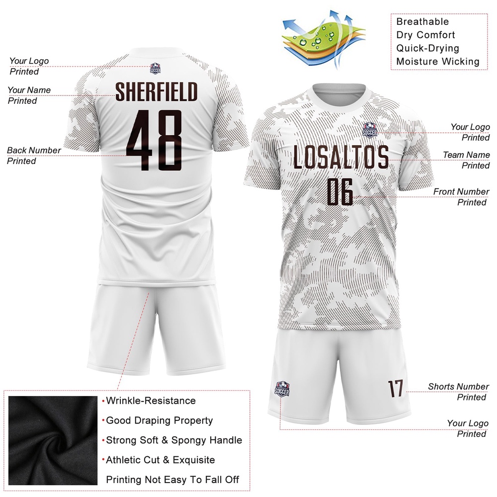 White Brown Sublimation Soccer Uniform Jersey, Custom Team Soccer Jersey Shirt