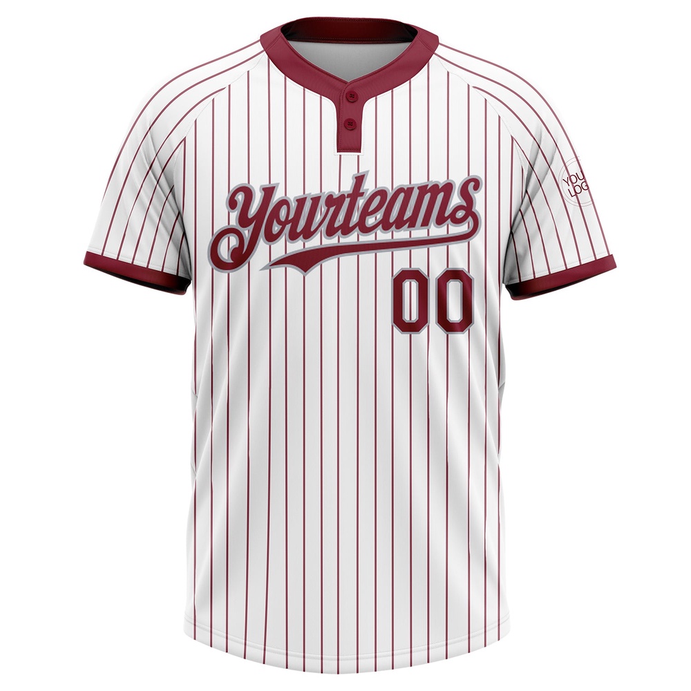 White Crimosn Pinstripe Gray Two Button Unisex Softball Jersey, Custom Team Softball Jersey White Crimosn Pinstripe Gray Two Button Unisex Softball Jersey, Custom Team Softball Jersey