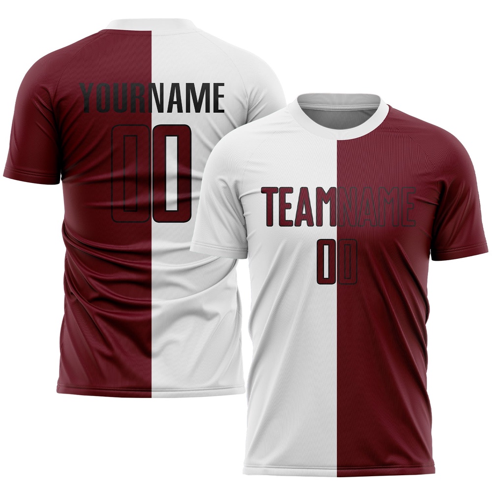 White Crimson Black Sublimation Split Fashion Soccer Uniform Jersey, Custom Team Soccer Jersey Shirt