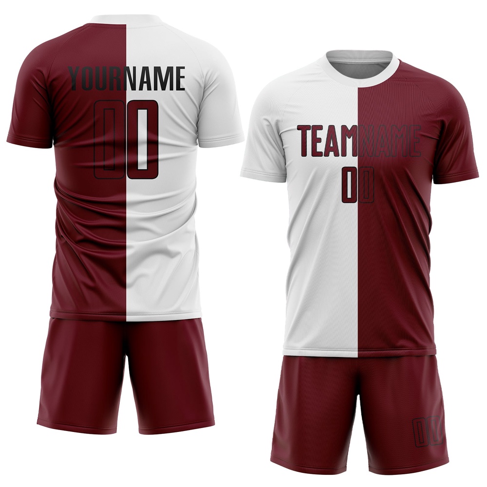 White Crimson Black Sublimation Split Fashion Soccer Uniform Jersey, Custom Team Soccer Jersey Shirt