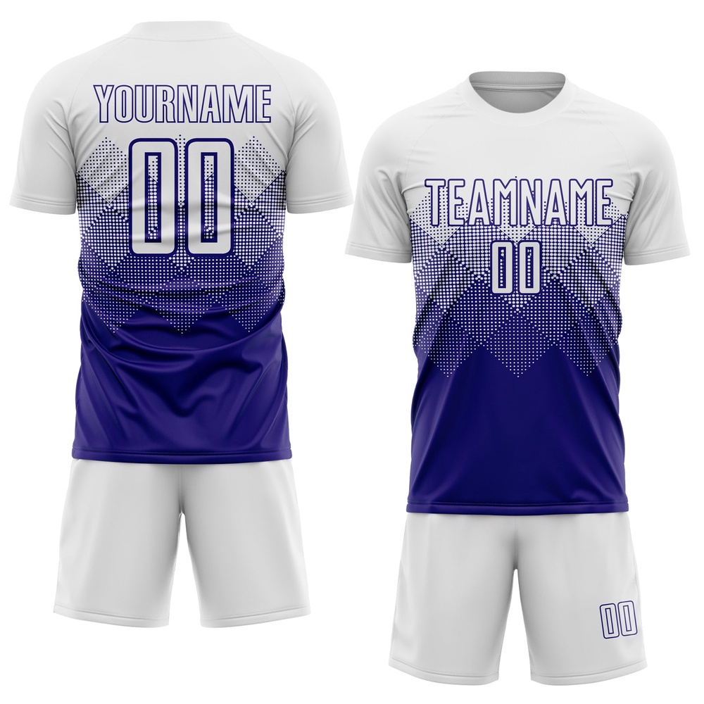 White Dark Purple Sublimation Soccer Uniform Jersey, Custom Team Soccer Jersey Shirt