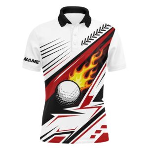White Golf Ball Flame Men’s Golf Polo…