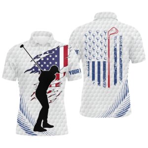 White Golf Ball Pattern Men’s Golf Polo…