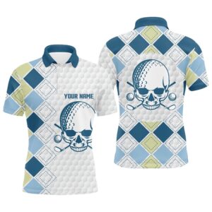 White Golf Ball Skull Men’s Golf Polo…