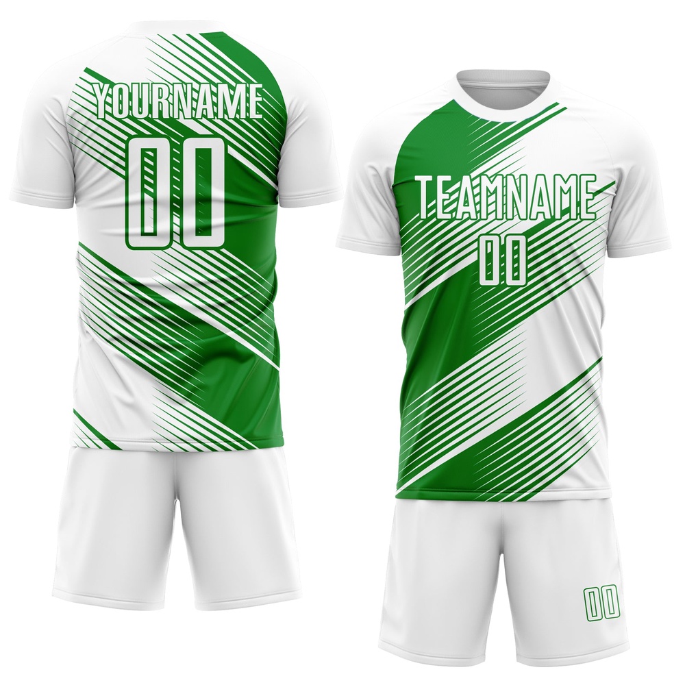 White Grass Green Line Sublimation Soccer Uniform Jersey, Custom Team Soccer Jersey Shirt