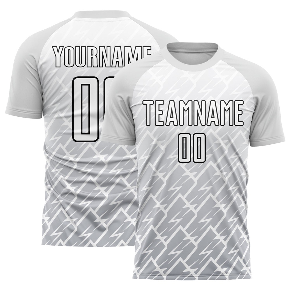 White Gray Black Lightning Sublimation Soccer Uniform Jersey, Custom Team Soccer Jersey Shirt
