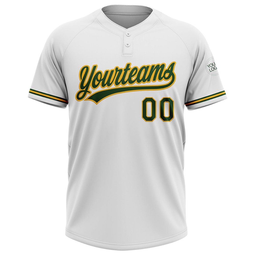 White Green Gold Two Button Unisex Softball Jersey, Custom Team Softball Jersey White Green Gold Two Button Unisex Softball Jersey, Custom Team Softball Jersey