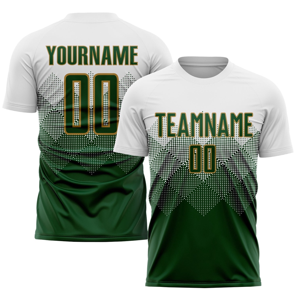 White Green Old Gold Sublimation Soccer Uniform Jersey, Custom Team Soccer Jersey Shirt