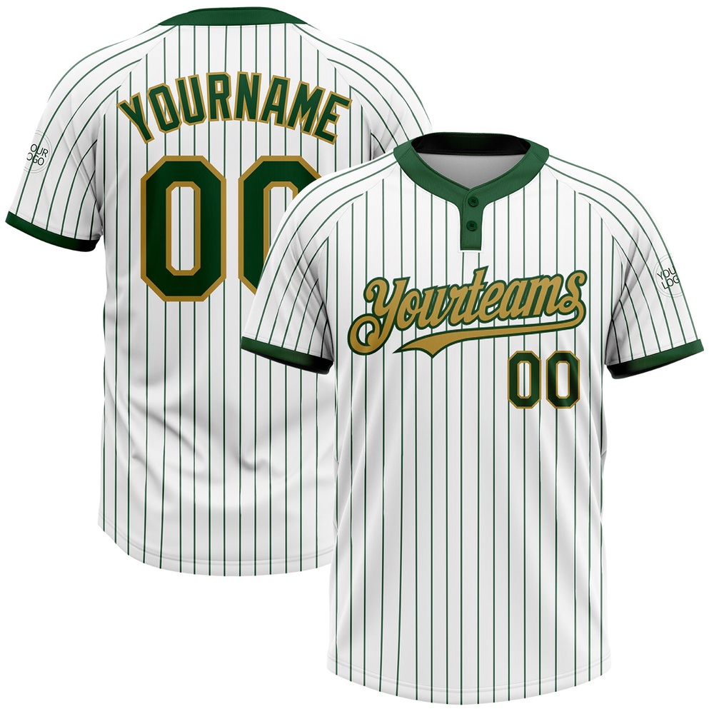 White Green Pinstripe Old Gold Two Button Unisex Softball Jersey, Custom Team Softball Jersey White Green Pinstripe Old Gold Two Button Unisex Softball Jersey, Custom Team Softball Jersey