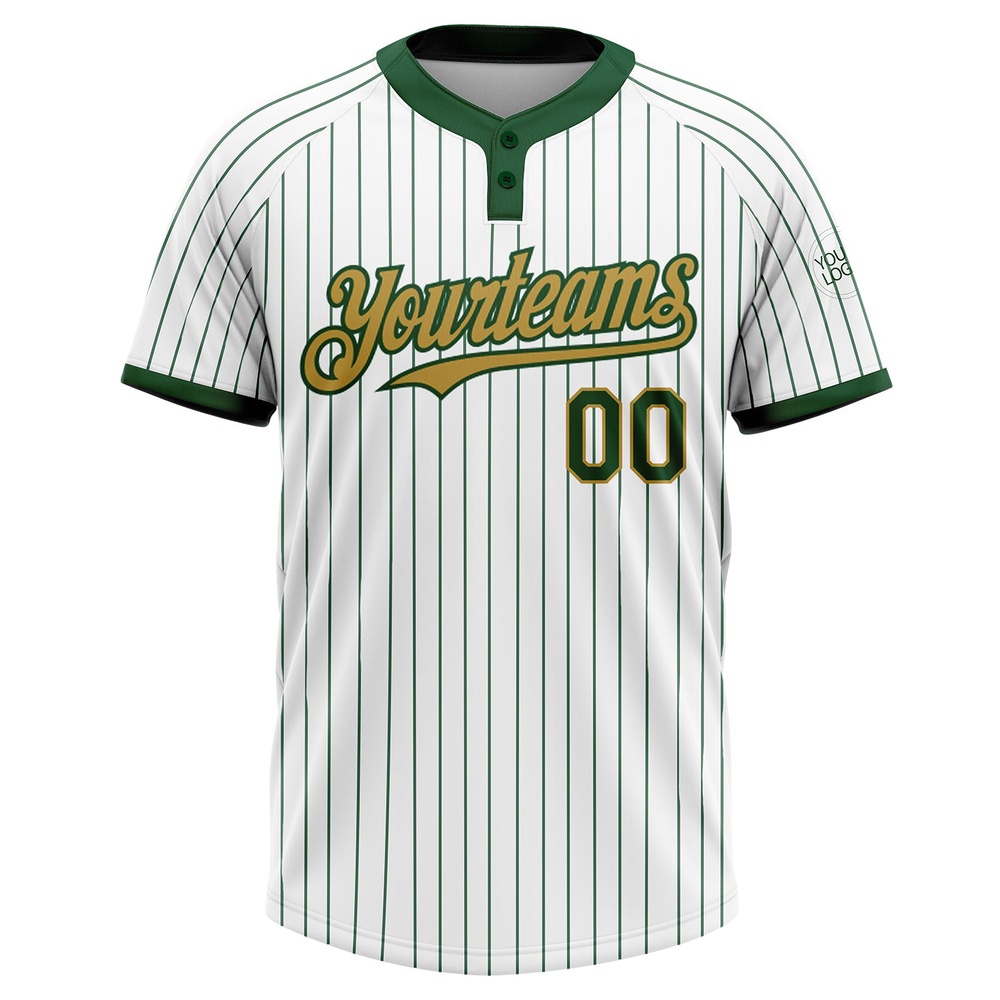 White Green Pinstripe Old Gold Two Button Unisex Softball Jersey, Custom Team Softball Jersey White Green Pinstripe Old Gold Two Button Unisex Softball Jersey, Custom Team Softball Jersey
