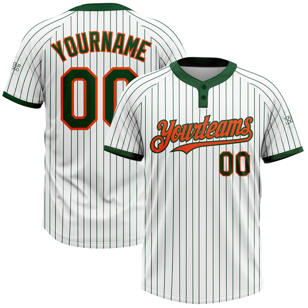 White Green Pinstripe Orange Two Button Unisex Softball Jersey, Custom Team Softball Jersey White Green Pinstripe Orange Two Button Unisex Softball Jersey, Custom Team Softball Jersey