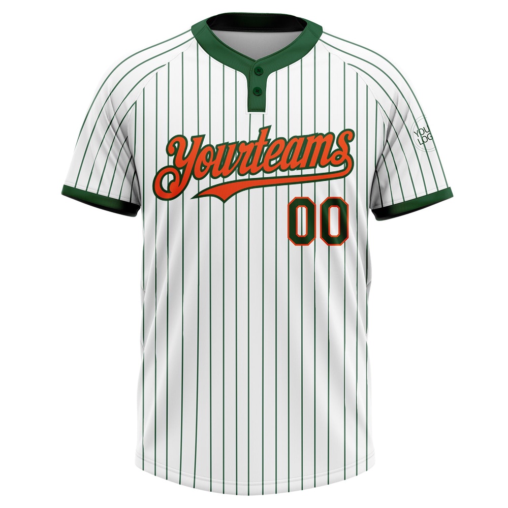 White Green Pinstripe Orange Two Button Unisex Softball Jersey, Custom Team Softball Jersey White Green Pinstripe Orange Two Button Unisex Softball Jersey, Custom Team Softball Jersey