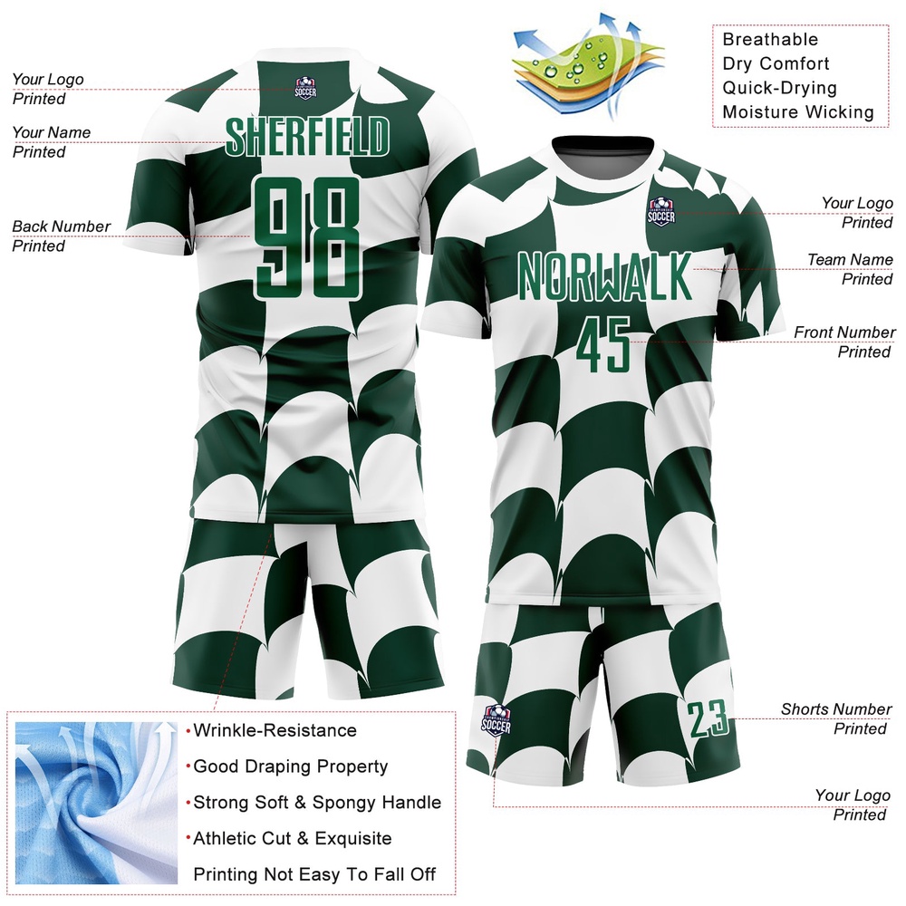 White Green Plaid Sublimation Soccer Uniform Jersey, Custom Team Soccer Jersey Shirt White Green Plaid Sublimation Soccer Uniform Jersey, Custom Team Soccer Jersey Shirt