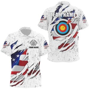 White Grunge US Flag Target Archery Polo…