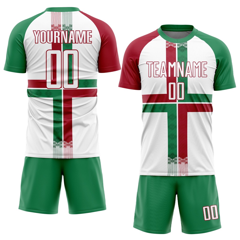 White Kelly Green Crimson Sublimation Mexico Soccer Uniform Jersey, Custom Team Soccer Jersey Shirt