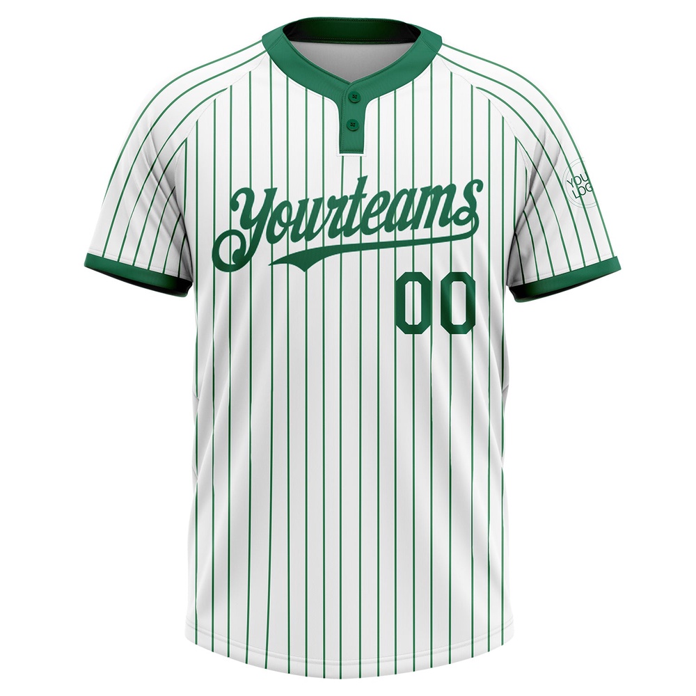 White Kelly Green Pinstripe Kelly Green Two Button Unisex Softball Jersey, Custom Team Softball Jersey